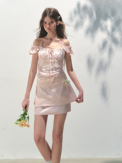 Pink Lace Flutter Sleeves Top