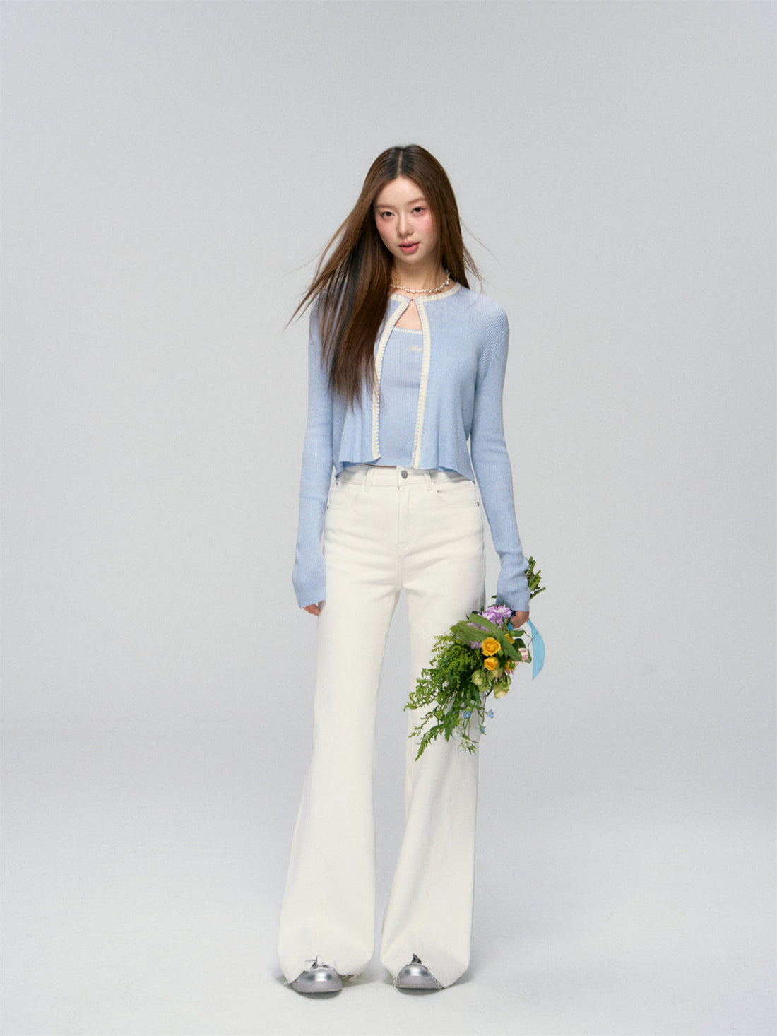 Shell Trim Knit Cardigan Set