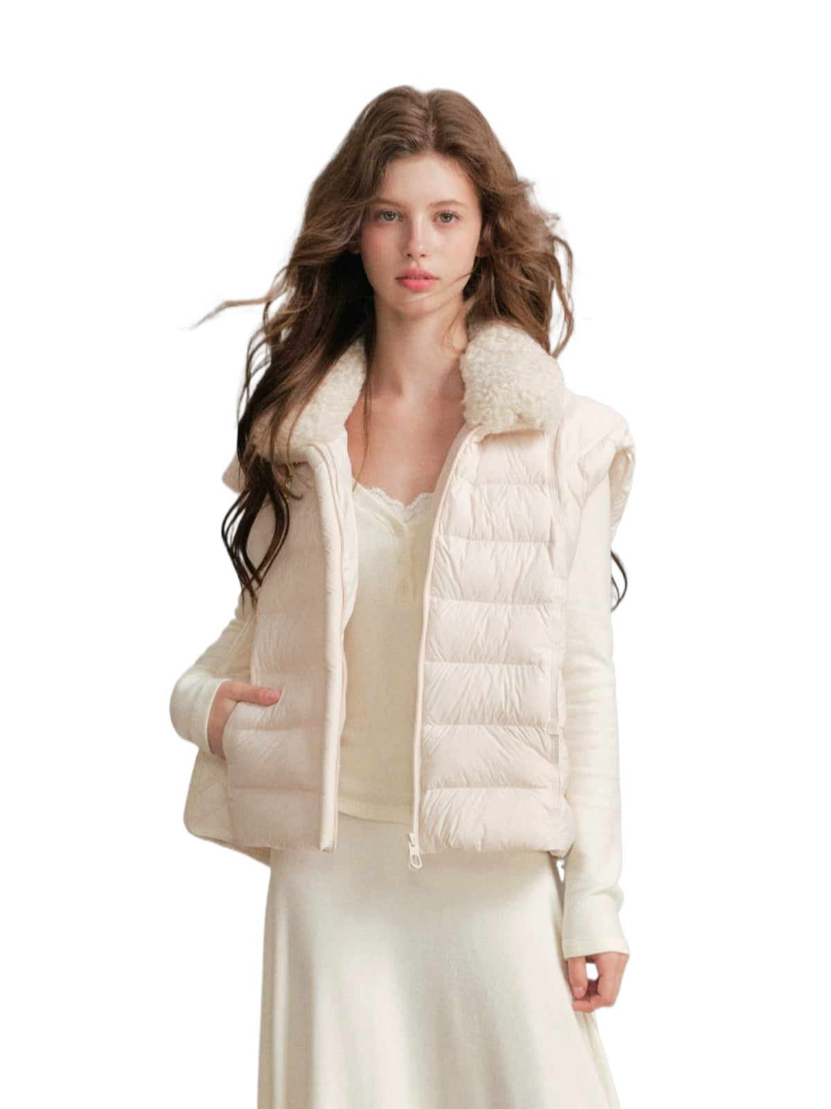 Wool Collar Convertible Down Jacket