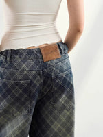 Plaid Wash Denim Pants