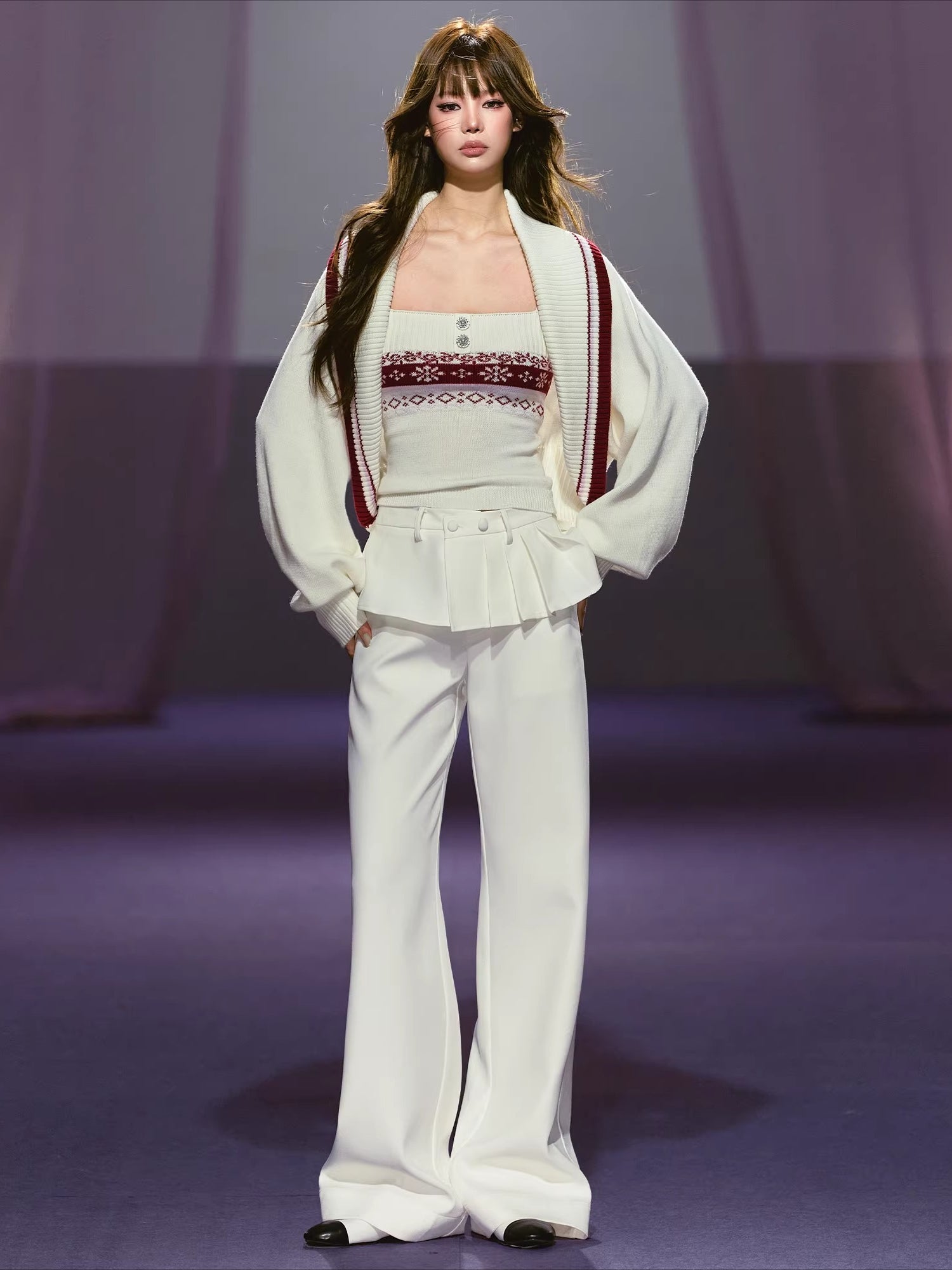 Layered Pleated Panel Straight Pants