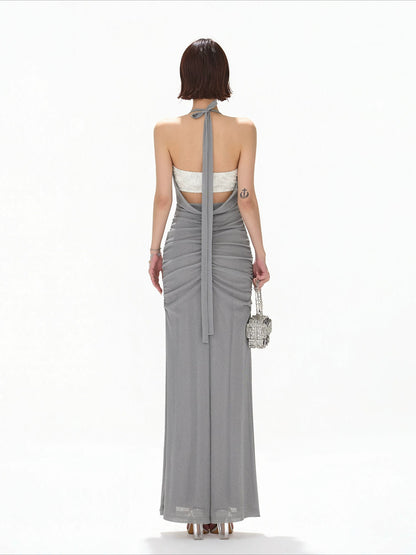Halter Sequin Mesh Dress
