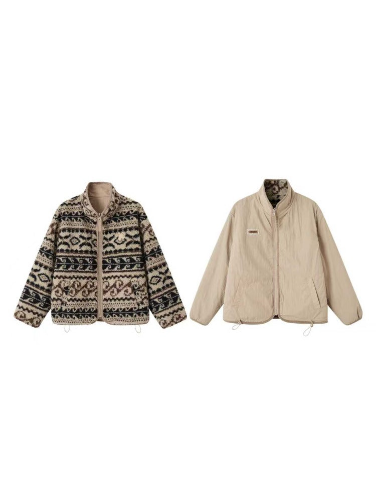 Jacquard Fleece High-neck Oversized Jacket