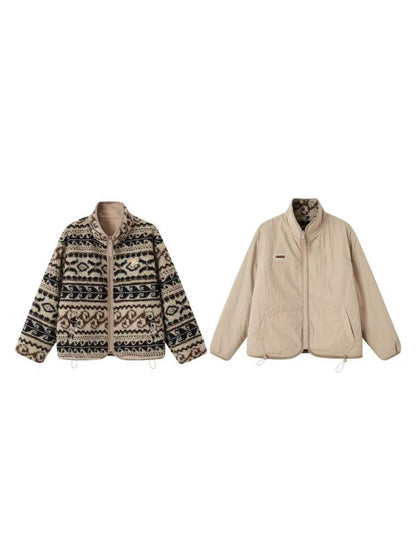 Jacquard Fleece High-neck Oversized Jacket