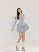 V-neck Long Sleeve Cake Dress