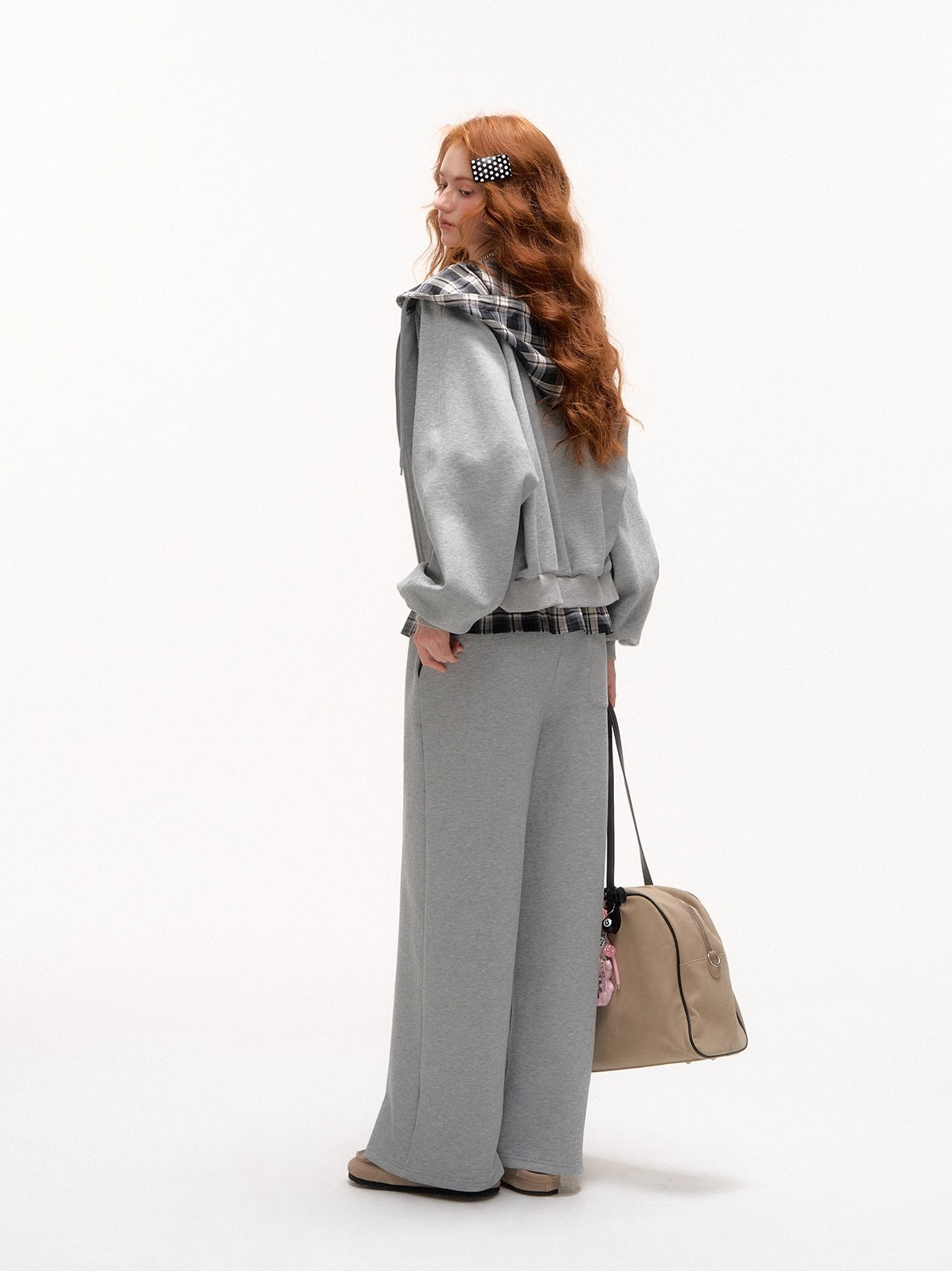 Plaid Patch Embroidered Sweatshirt &amp; Ruffled Waist Pants Set