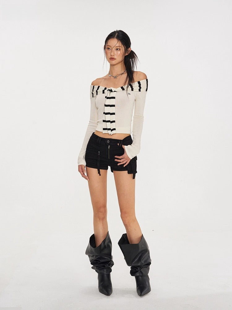 Striped Sailor Collar Slim Top