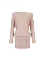 Thin One-shoulder Oblique-shoulder Button Dress