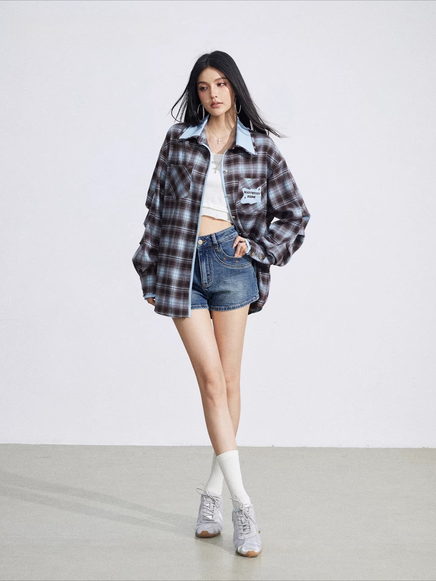 Contrast Plaid Embroidered Shirt
