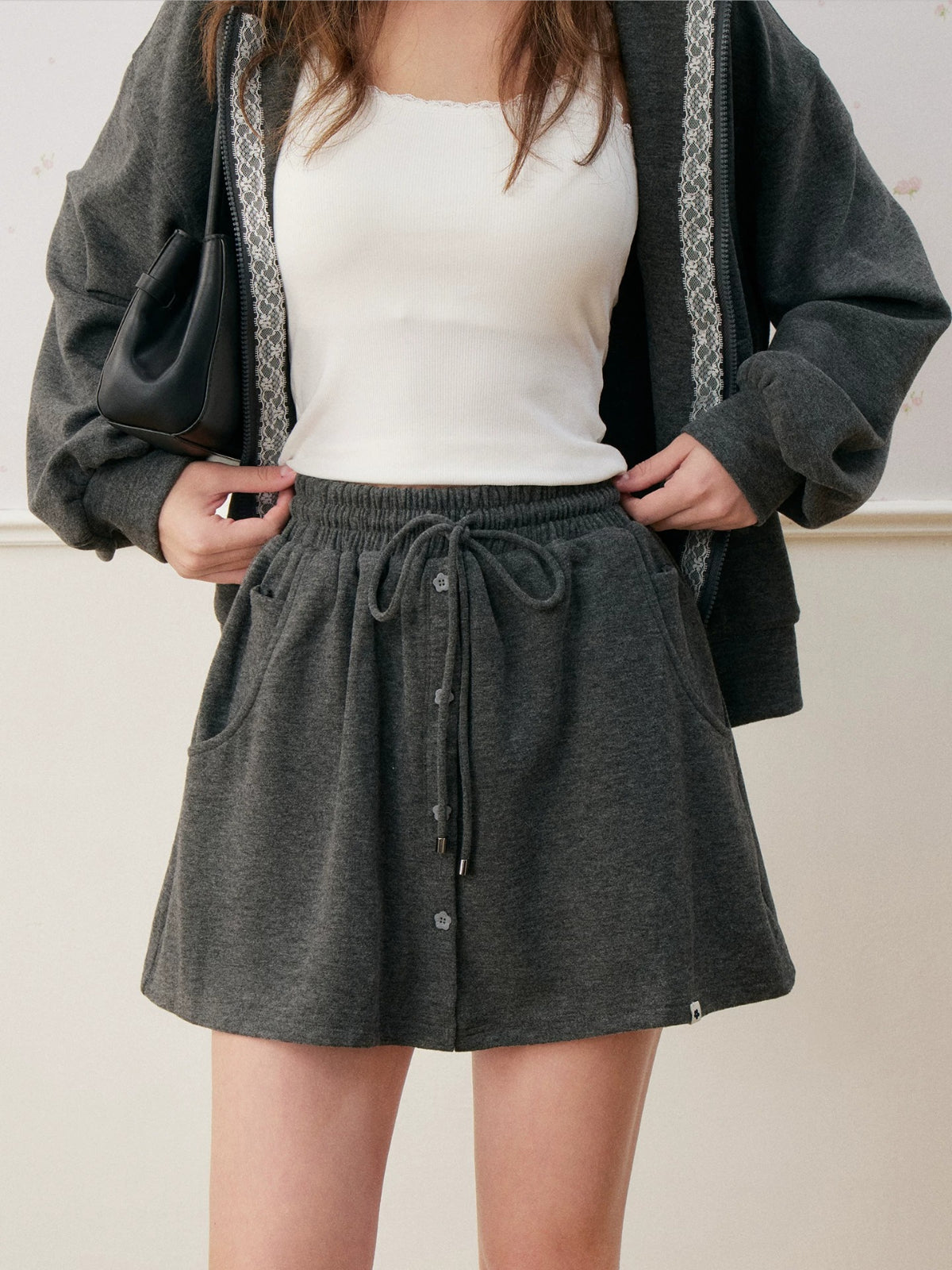Lace Trim Hoodie &amp; Skirt Set