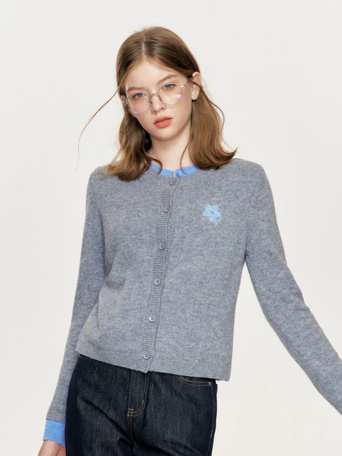 Floral Embroidered Contrast Cardigan