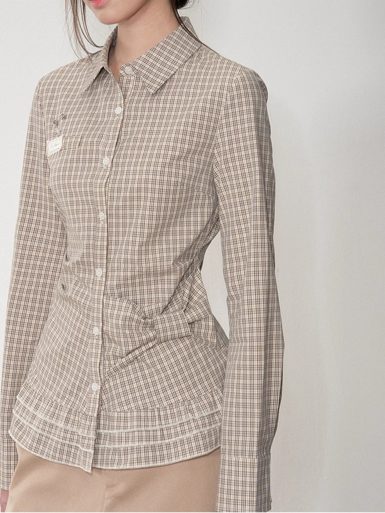 Khaki &amp; White Vintage Plaid Blouse
