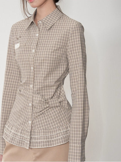 Khaki &amp; White Vintage Plaid Blouse