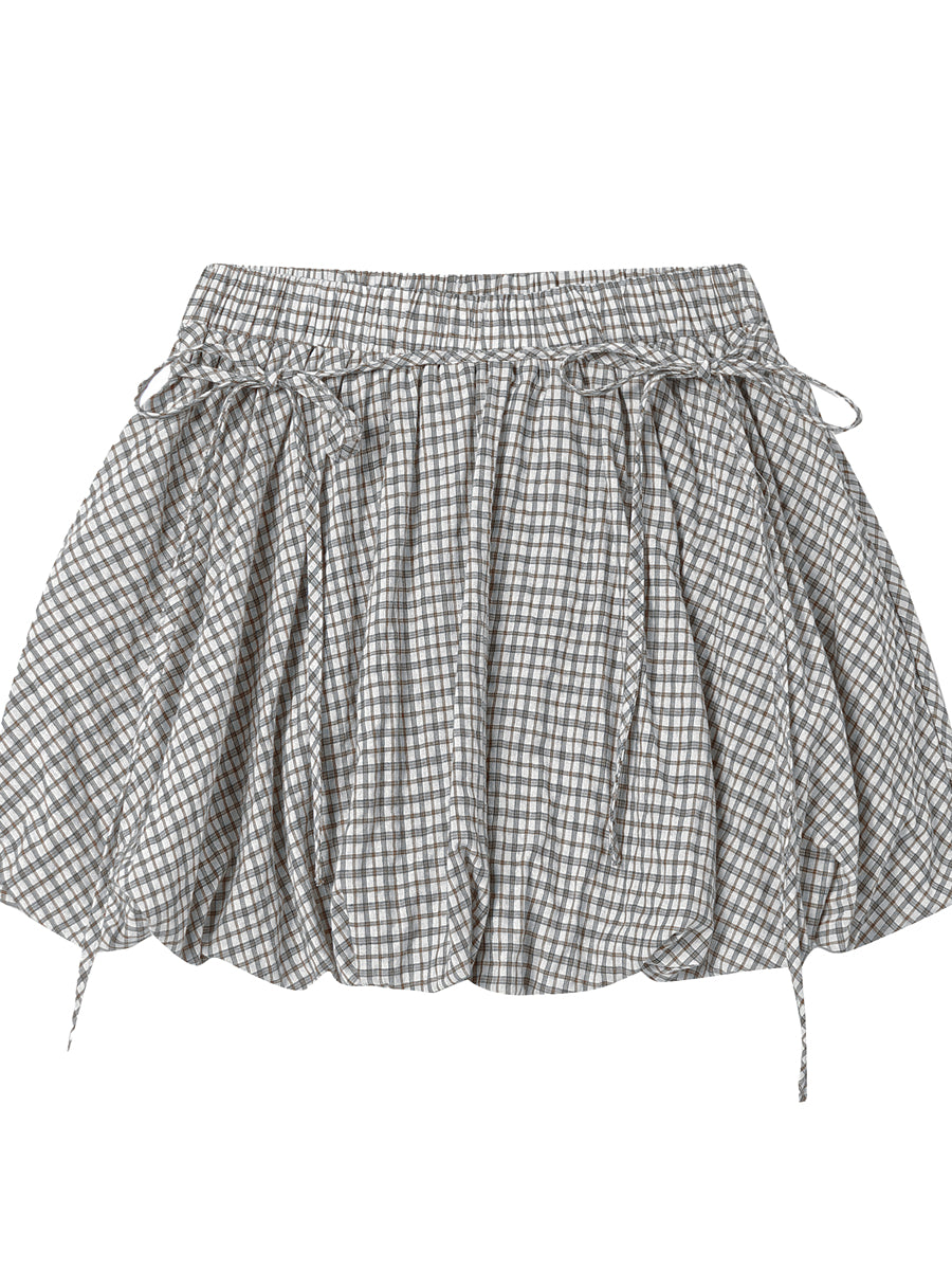 Khaki &amp; Black Retro Check Shirt &amp; Skirt Set
