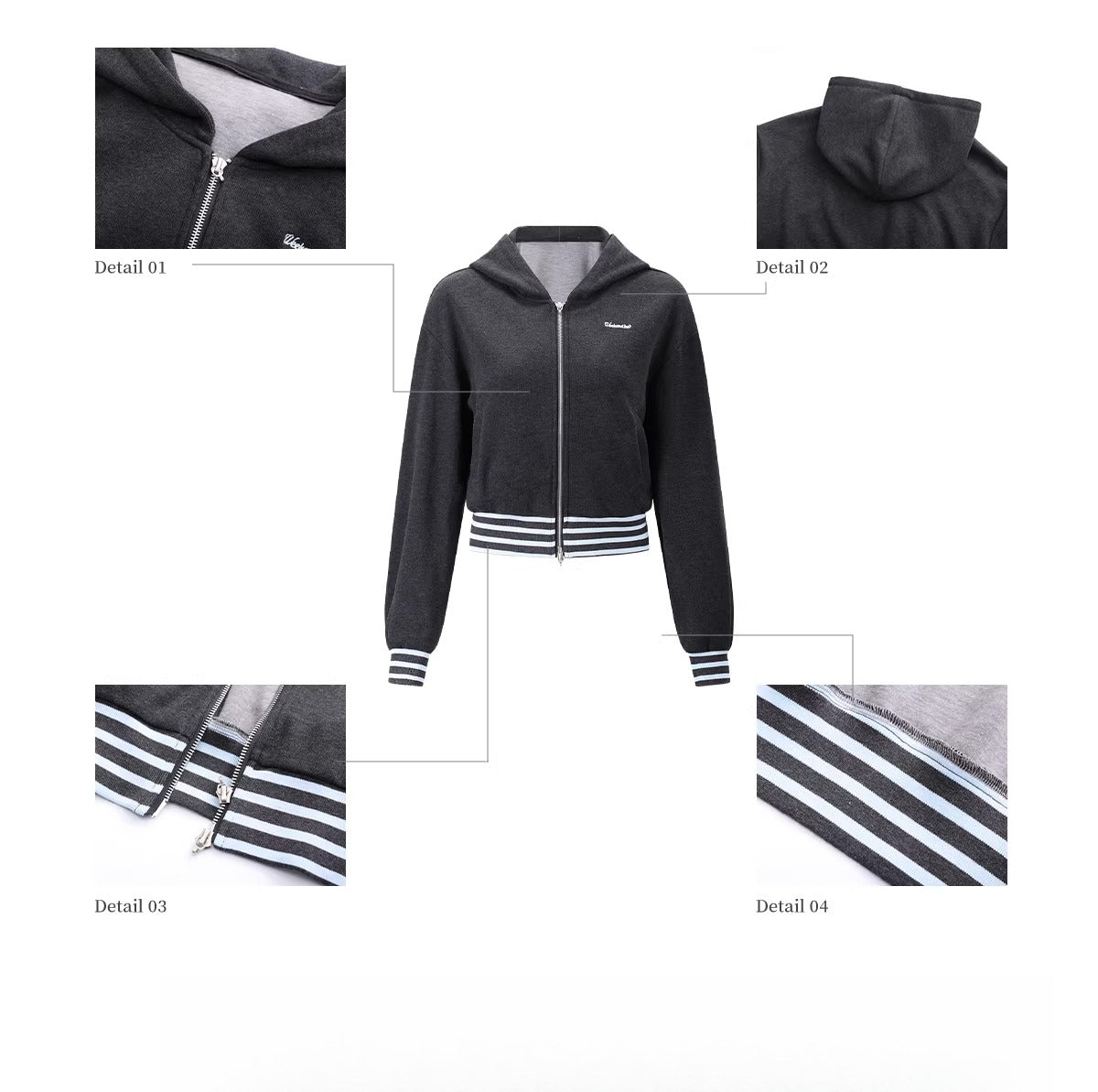 Gray Contrast Stripe Hoodie