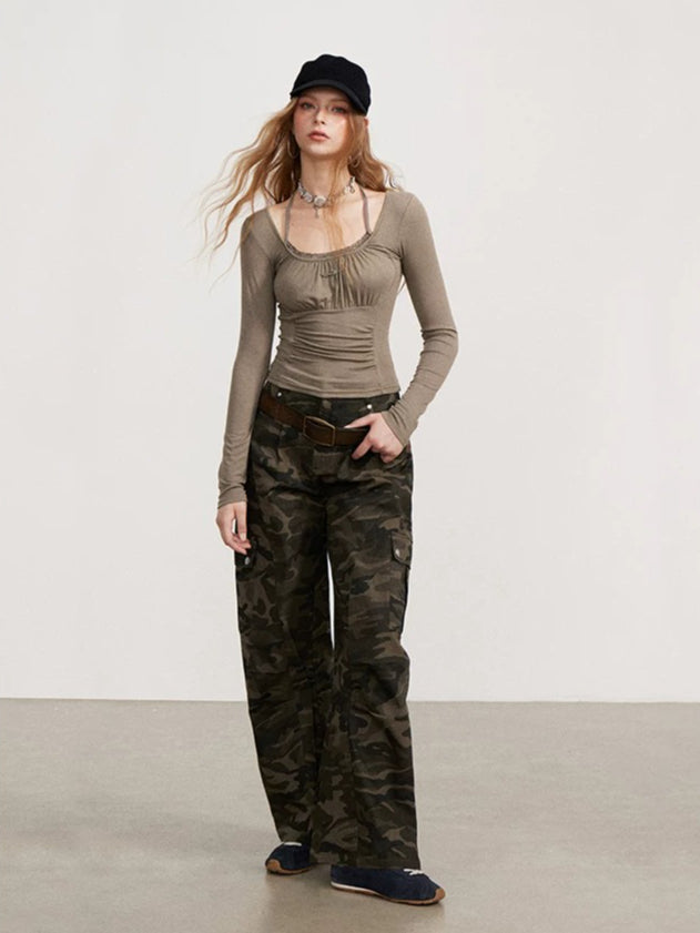 Ruched Tie Long Sleeve Top