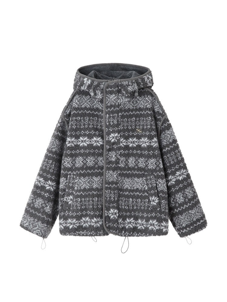 Gray Jacquard Fleece Hoodie