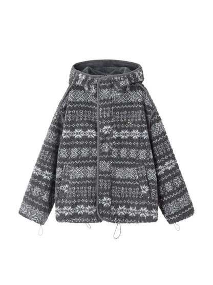Gray Jacquard Fleece Hoodie