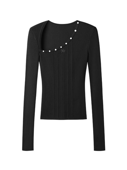 Polar Wool Blend Ribbed Knit V-neck