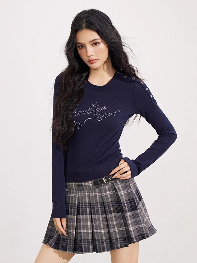 Plaid &amp; Brown Wool Pleated Mini Skirt