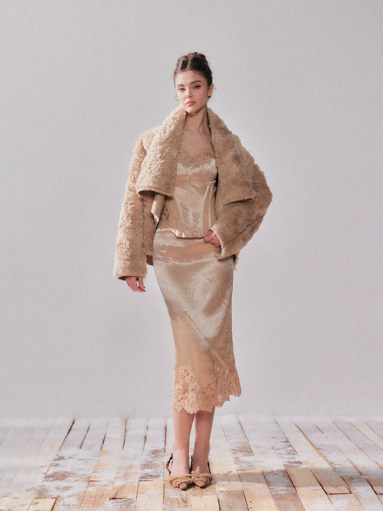 Lace Satin Boned Embroidered Cami &amp; Skirt Set