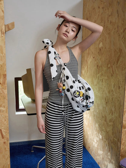 Polka Dot Ruched Dumpling Shoulder Bag