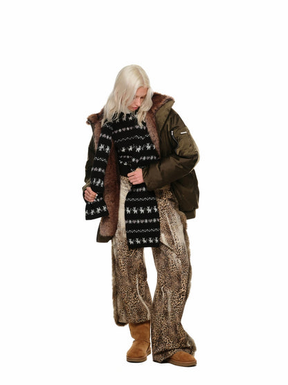 Cat Jacquard Slim-Fit Knit Cardigan &amp; Scarf