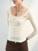 Rhinestone Knit U-Neck Tee