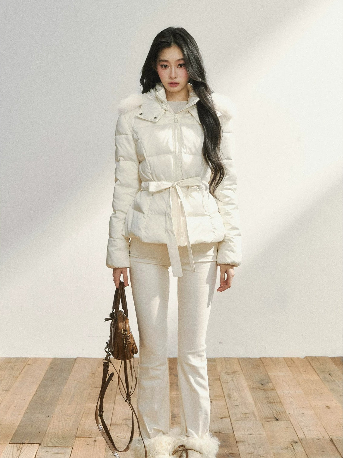 White Detachable Fur Collar Down Jacket