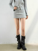 Off-Shoulder Sweatshirt Studded Skirt Set