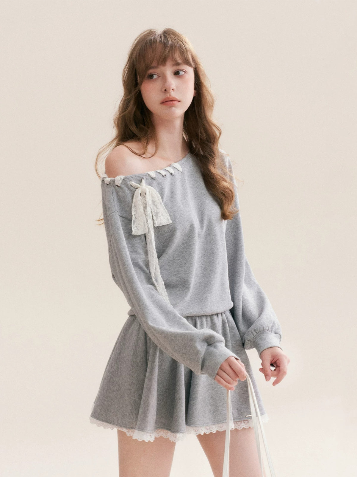 Lace Trim Sweatshirt Dress