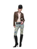 Double-Collar Faux Leather Jacket