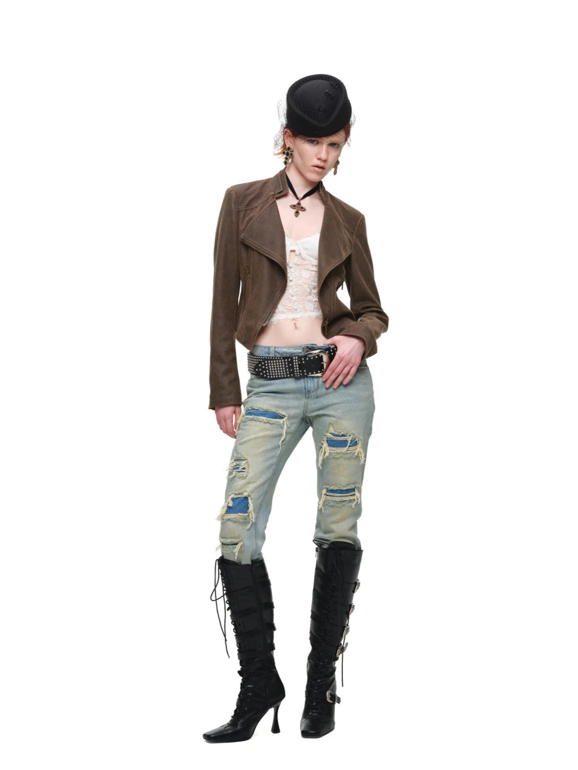 Double-Collar Faux Leather Jacket