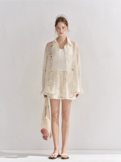 Floral Embroidered Shirt Set