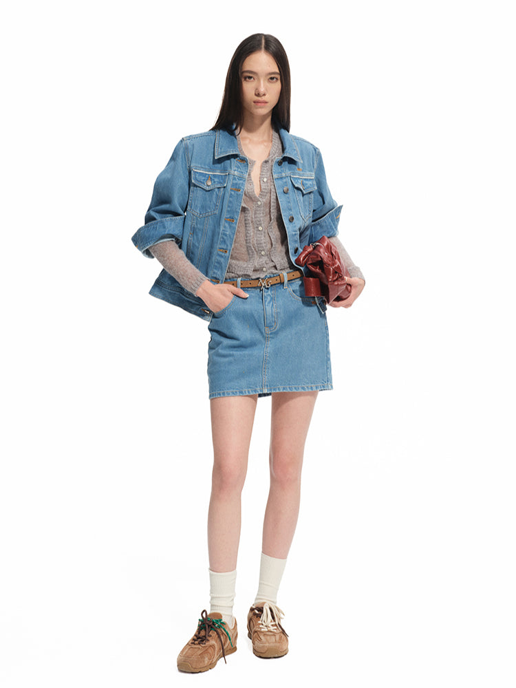 Modern Denim Regular-shoulder Structured Short Coat