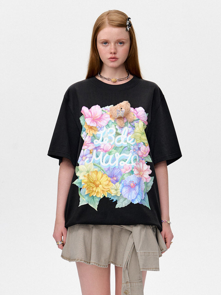 3D Butterfly Flower Crew Neck Cotton T-shirt