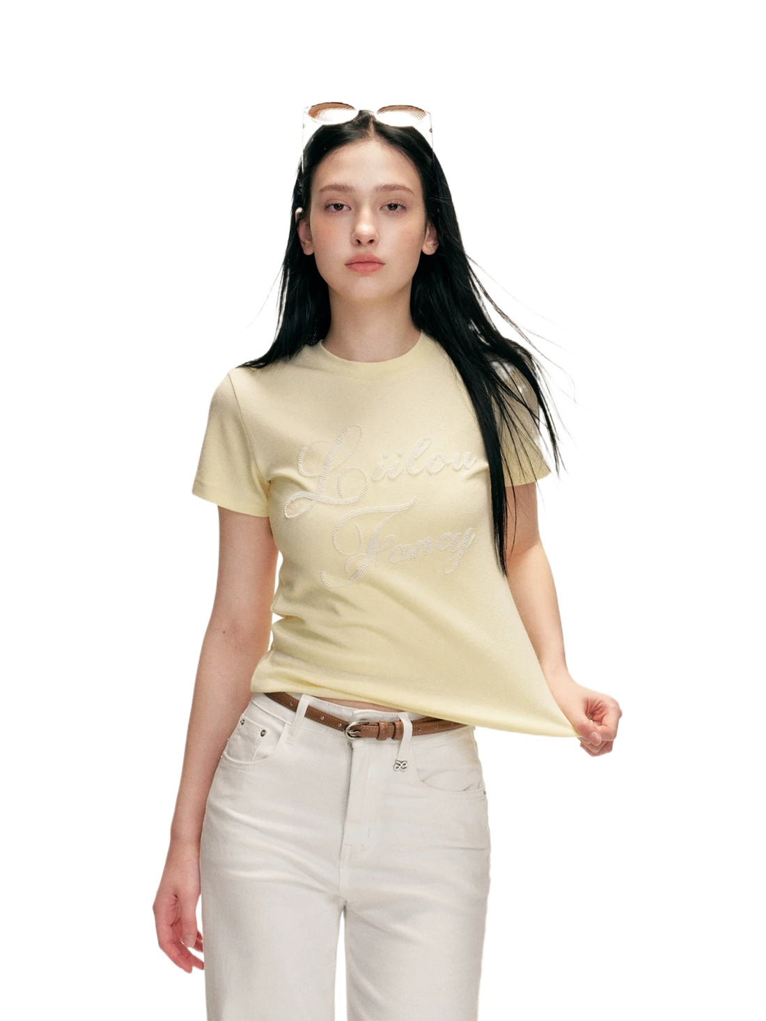 Yellow Beaded Ribbed T-shirt