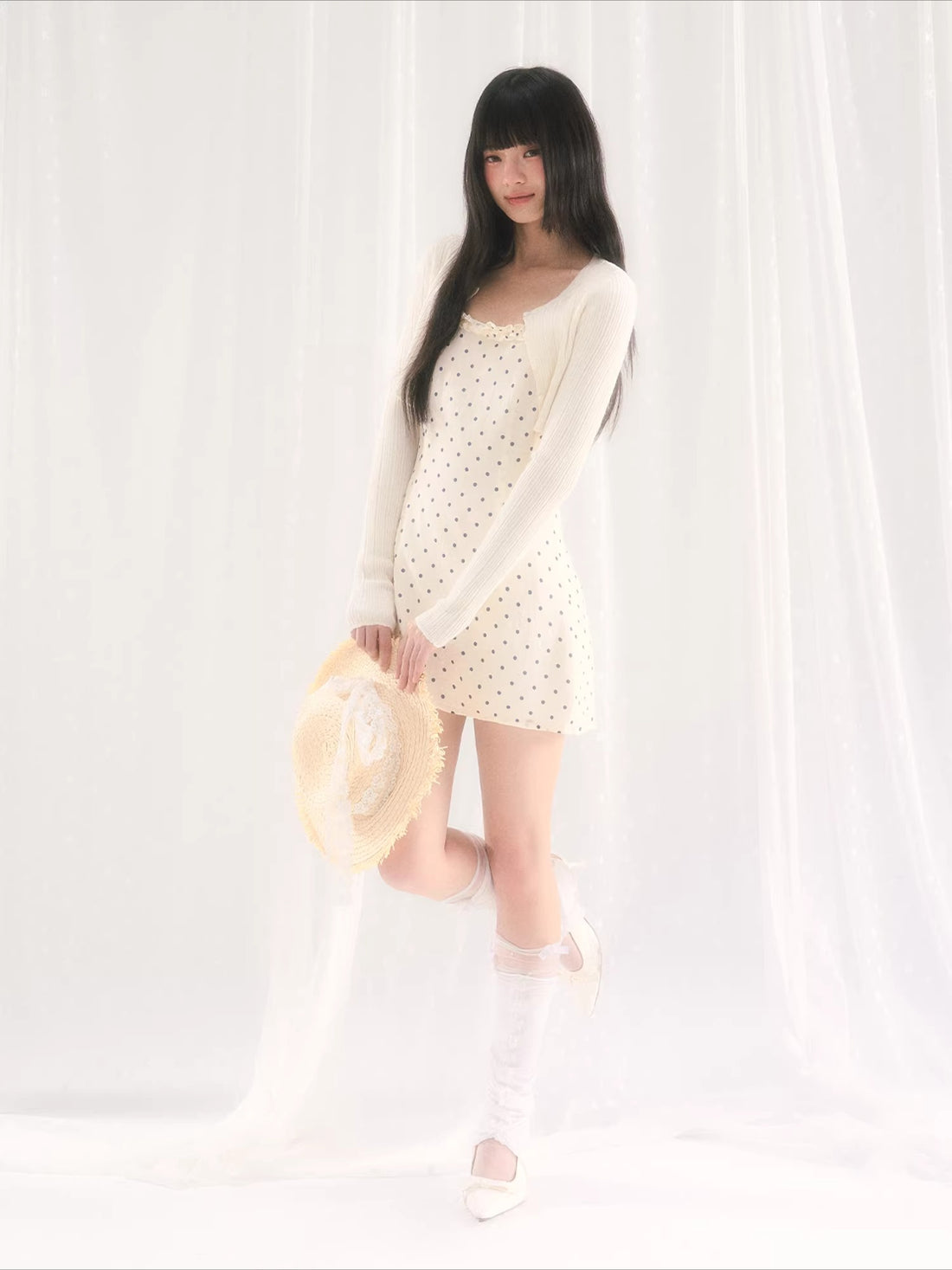 Apricot Polka Dot Strap Dress