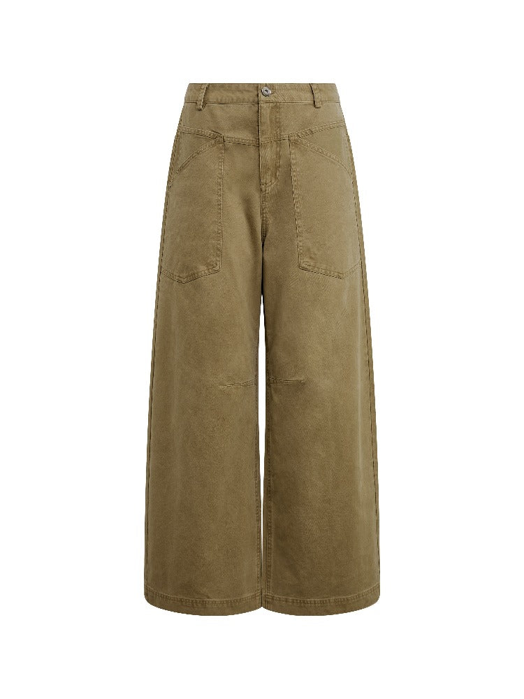 Khaki Vintage Wash Wide Pants