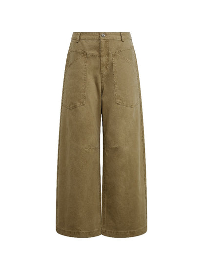 Khaki Vintage Wash Wide Pants