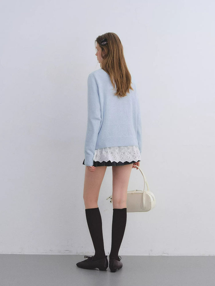 Pony Jacquard Bow Crewneck Knit Cardigan