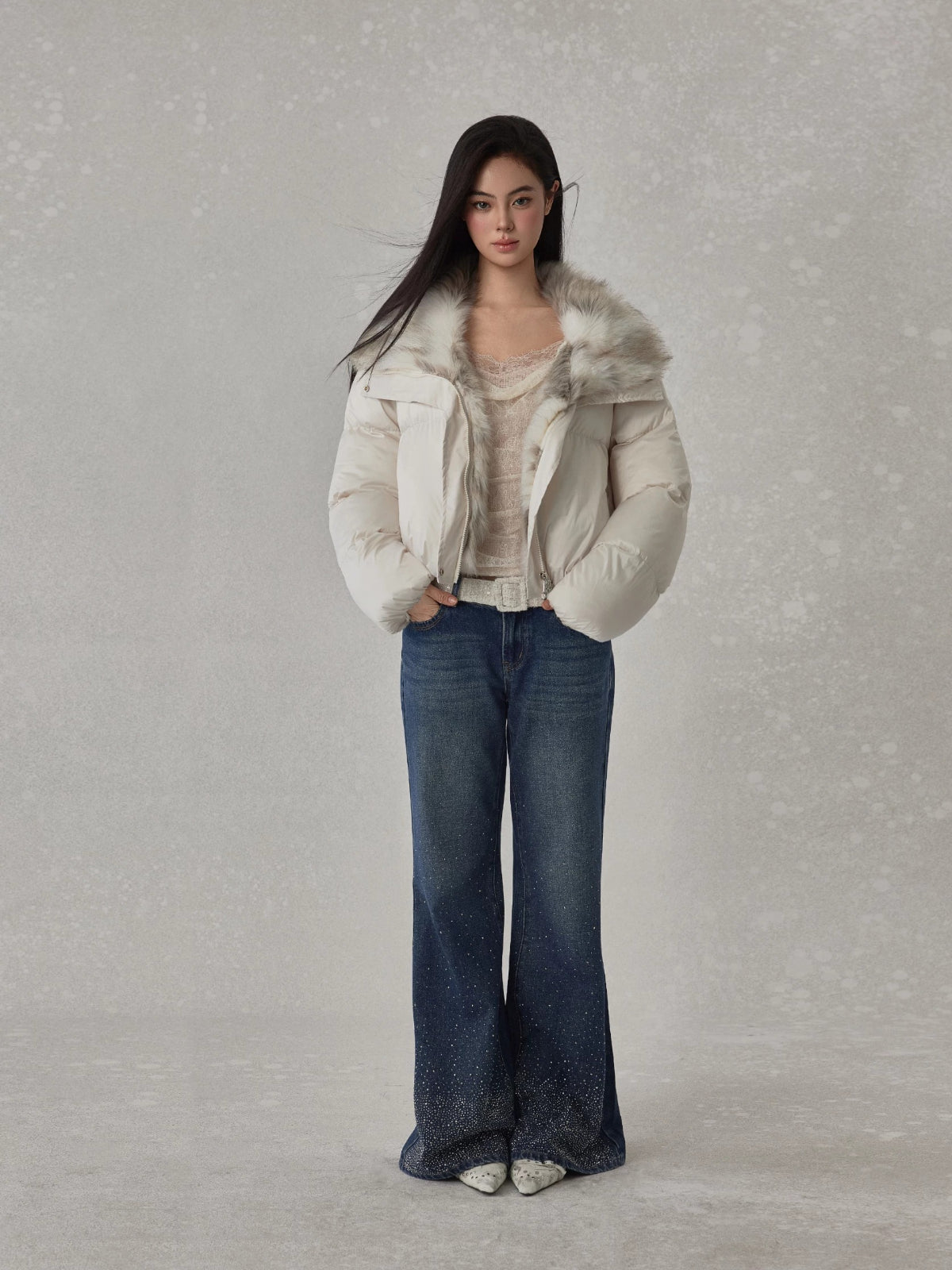 Contrast Fur Collar Puffer Jacket