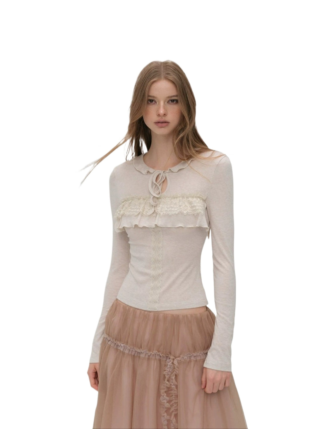 Lace Tie Tencel Wool Top