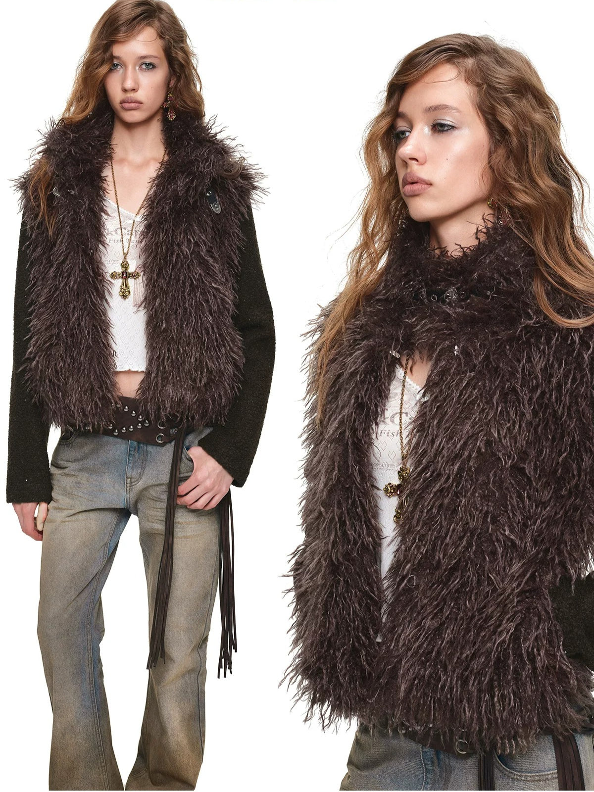 Vintage Faux Fur Panelled Wool-Blend Jacket