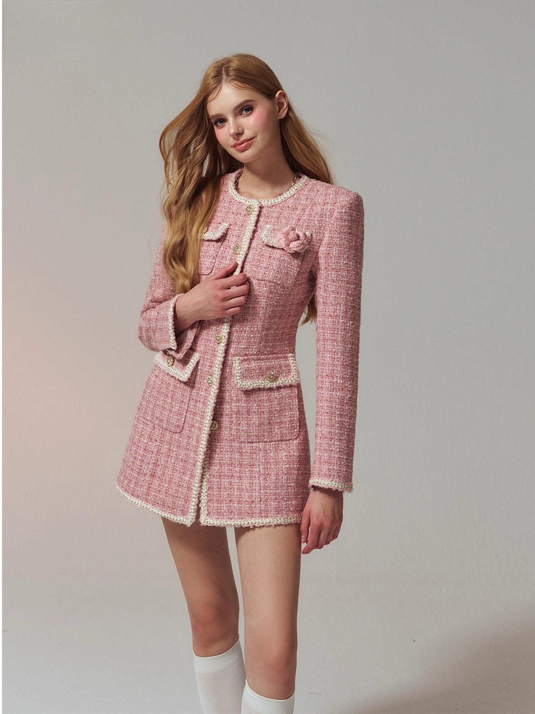 “Heiress” Petite-Tweed Fitted Dress