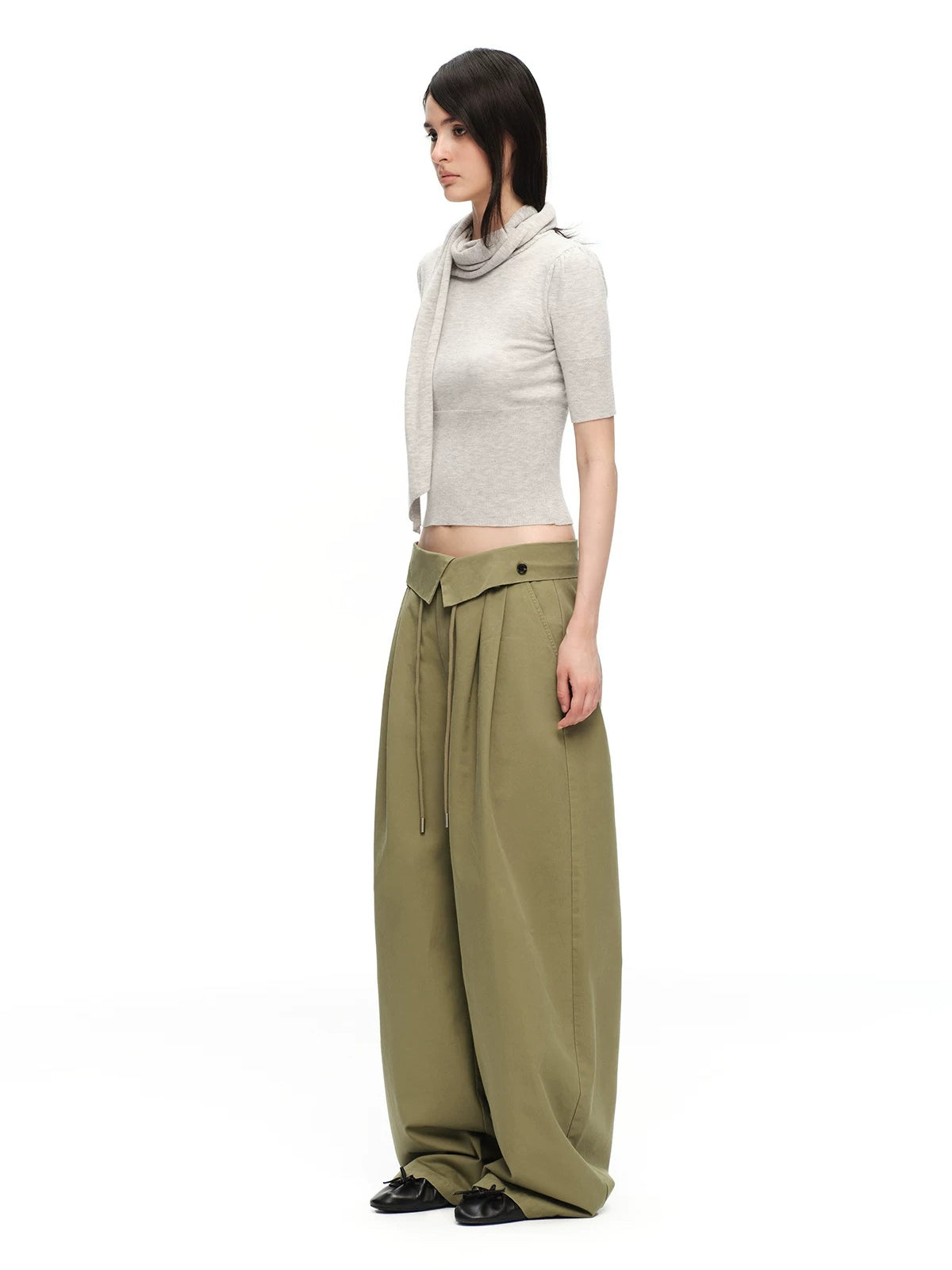 Crossover Wide-Leg Pants