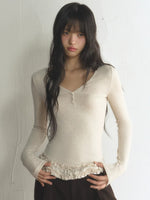 Polka Dot V-Neck Lettuce-Hem Top
