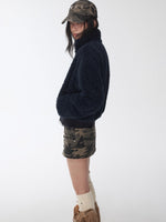 Zip-Up Shearling Textured Fitted Short Coat