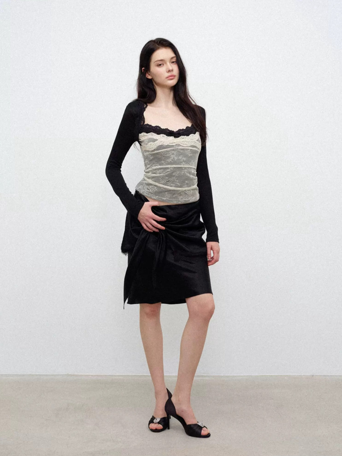 Lace Color Block Long Sleeve
