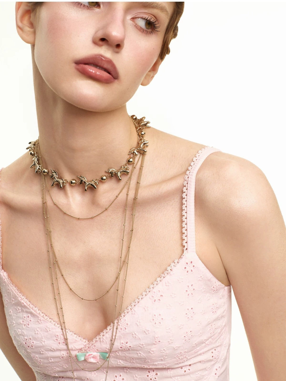 Embossed Pony Clavicle Necklace